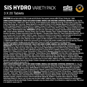 Science In Sport Hydro electrolyte tablets offer sugar-free hydration, reduce fatigue with essential electrolytes, and support normal muscle and nervous system function for peak athletic performance.