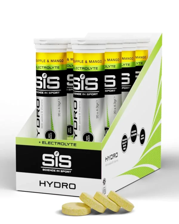 Science In Sport Hydro electrolyte tablets offer sugar-free hydration, reduce fatigue with essential electrolytes, and support normal muscle and nervous system function for peak athletic performance.
