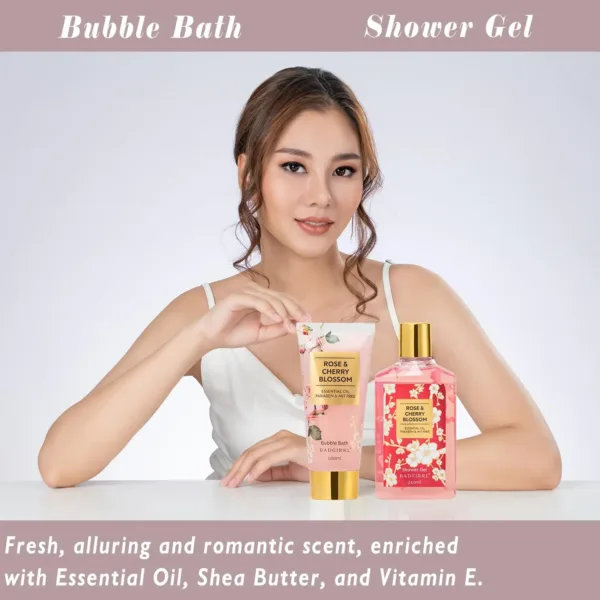 This 20-piece rose and cherry blossom spa gift set includes shower gel, body lotion, a reed diffuser, bubble bath, day and night cream, jojoba oil, bath salt, bath bomb, soy candle, and other bath and body accessories, making it the perfect Christmas or birthday gift for women.