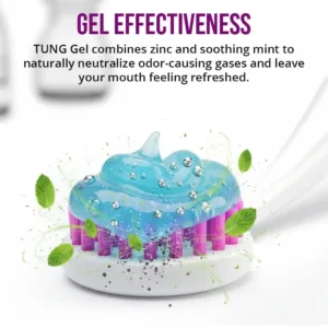 This tongue cleaner starter pack includes the TUNG brush, designed to reach the back of the tongue to eliminate bad breath, and TUNG gel, both made in America and preferred by 90% of users over other tongue cleaners.