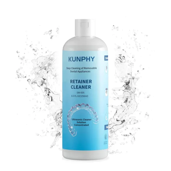 KUNPHY ultrasonic retainer cleaner solution provides a professional dental-grade clean for retainers, aligners, and mouthguards, effectively removing odors and stains.