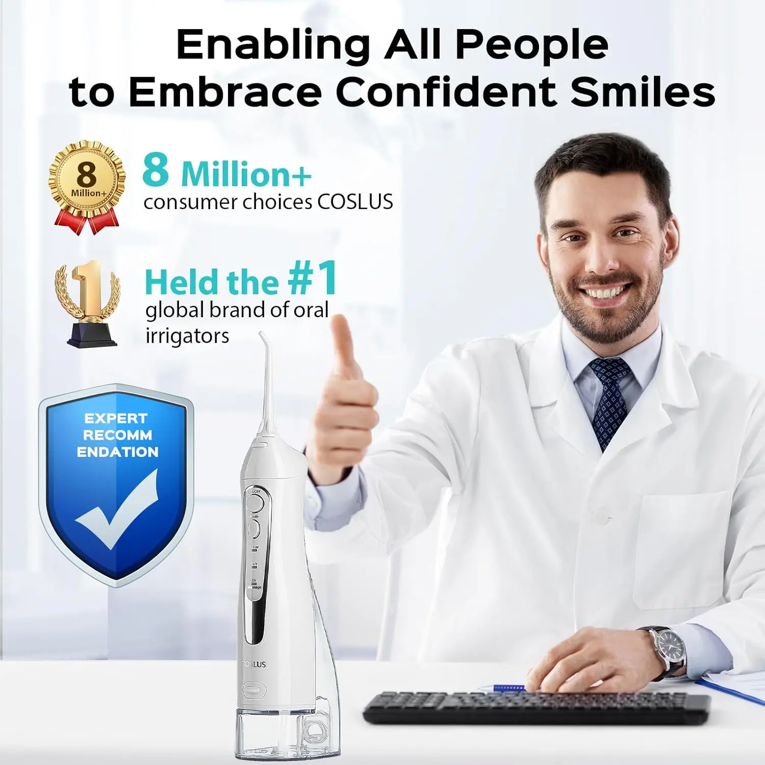 This cordless COSLUS water flosser provides deep cleaning with adjustable pressure, is rechargeable for travel, and is perfect for cleaning teeth with braces.