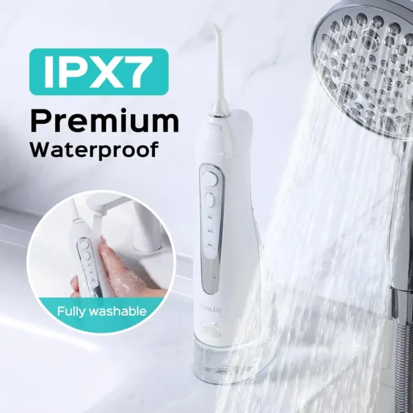 This cordless COSLUS water flosser provides deep cleaning with adjustable pressure, is rechargeable for travel, and is perfect for cleaning teeth with braces.
