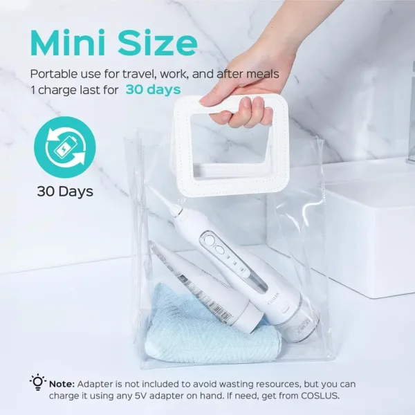 This cordless COSLUS water flosser provides deep cleaning with adjustable pressure, is rechargeable for travel, and is perfect for cleaning teeth with braces.